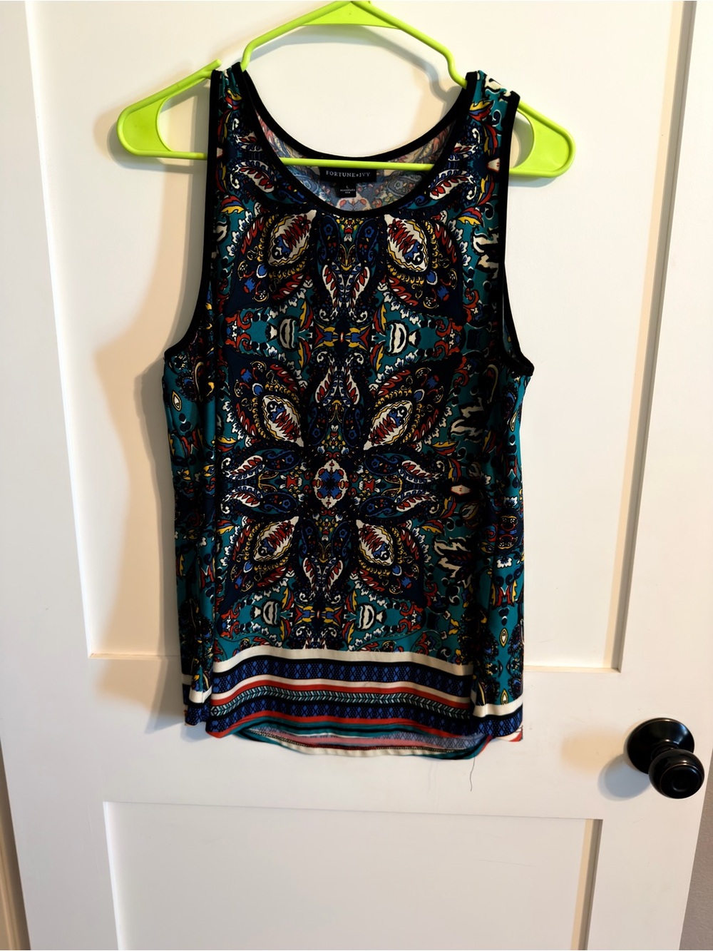 Fortune + Ivy Teal Paisley-Print Scoop Tank